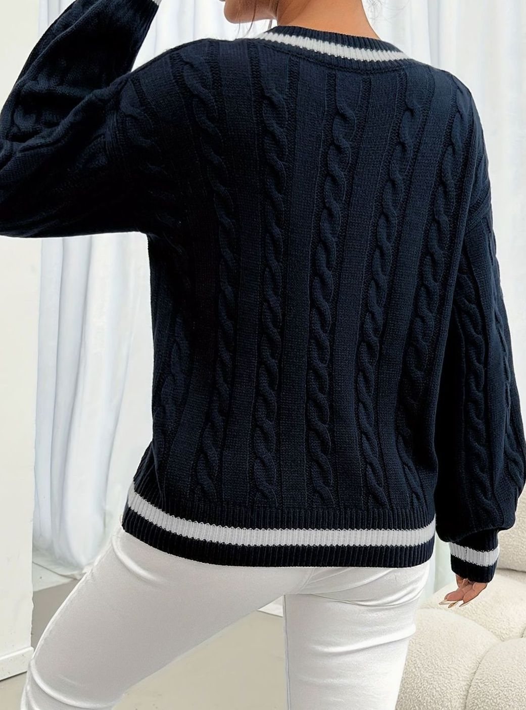 Charlotte | Women's Cable-Knit V-Neck Drop-Shoulder Sweater