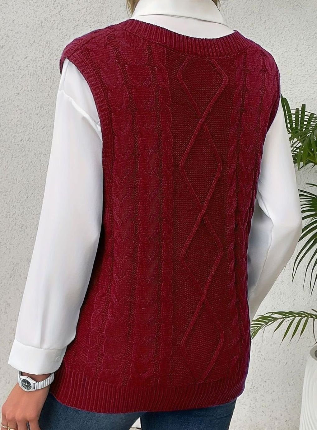 Grace | Women's Cable-Knit V-Neck Sweater Vest Relaxed Fit