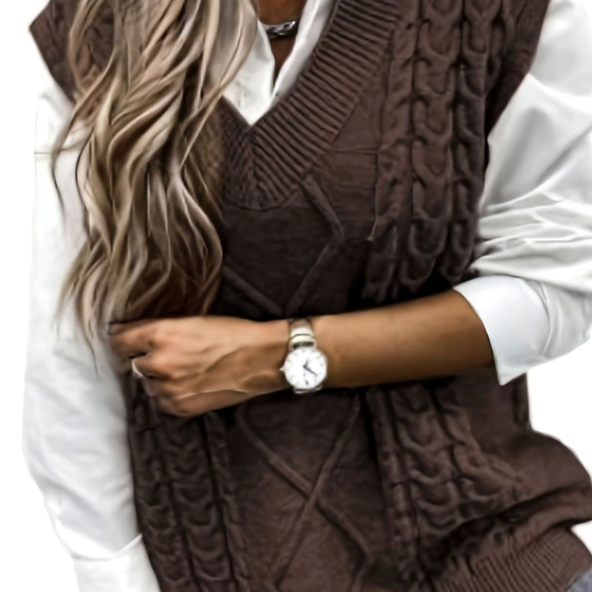 Grace | Women's Cable-Knit V-Neck Sweater Vest Relaxed Fit