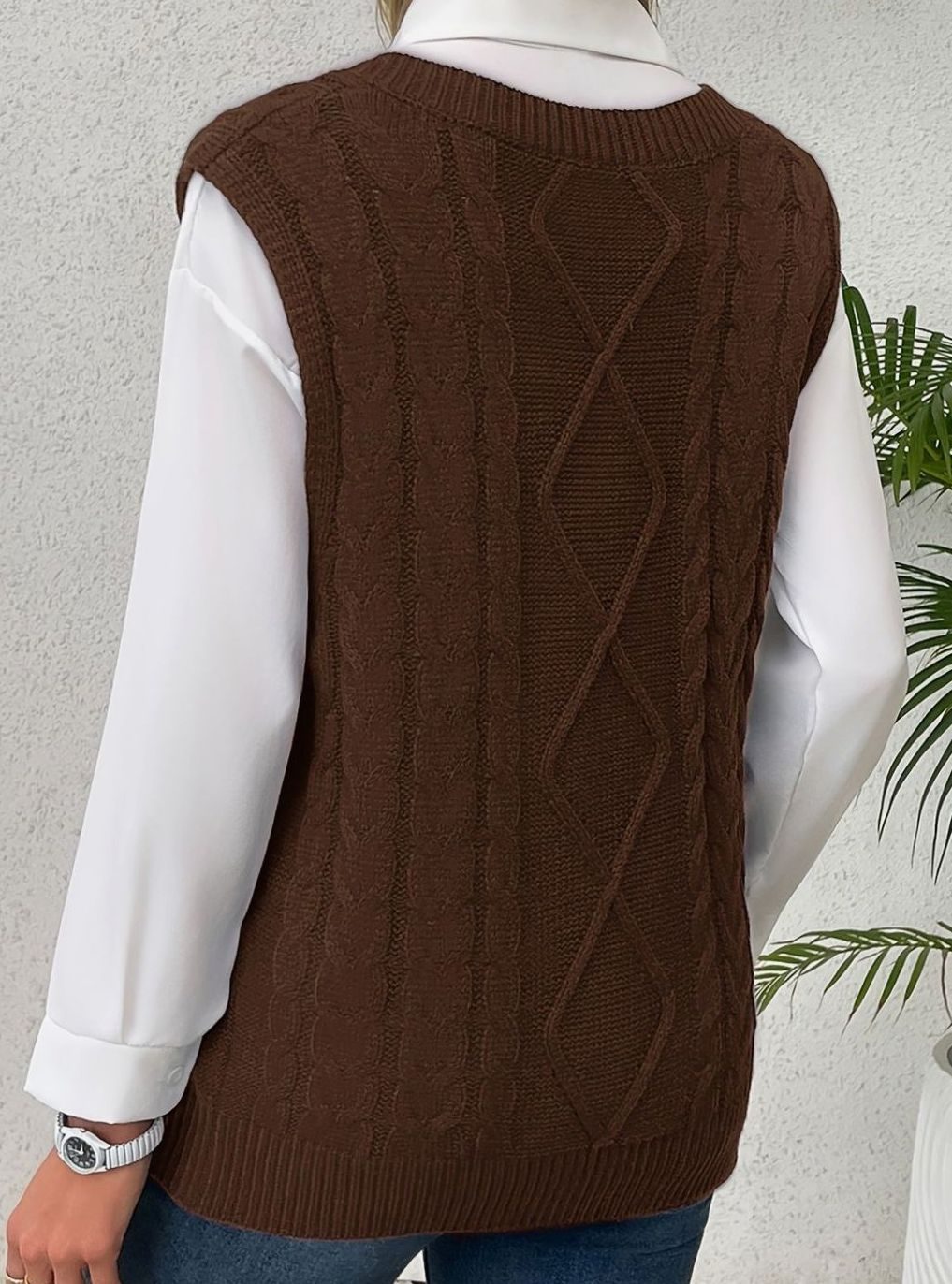 Grace | Women's Cable-Knit V-Neck Sweater Vest Relaxed Fit