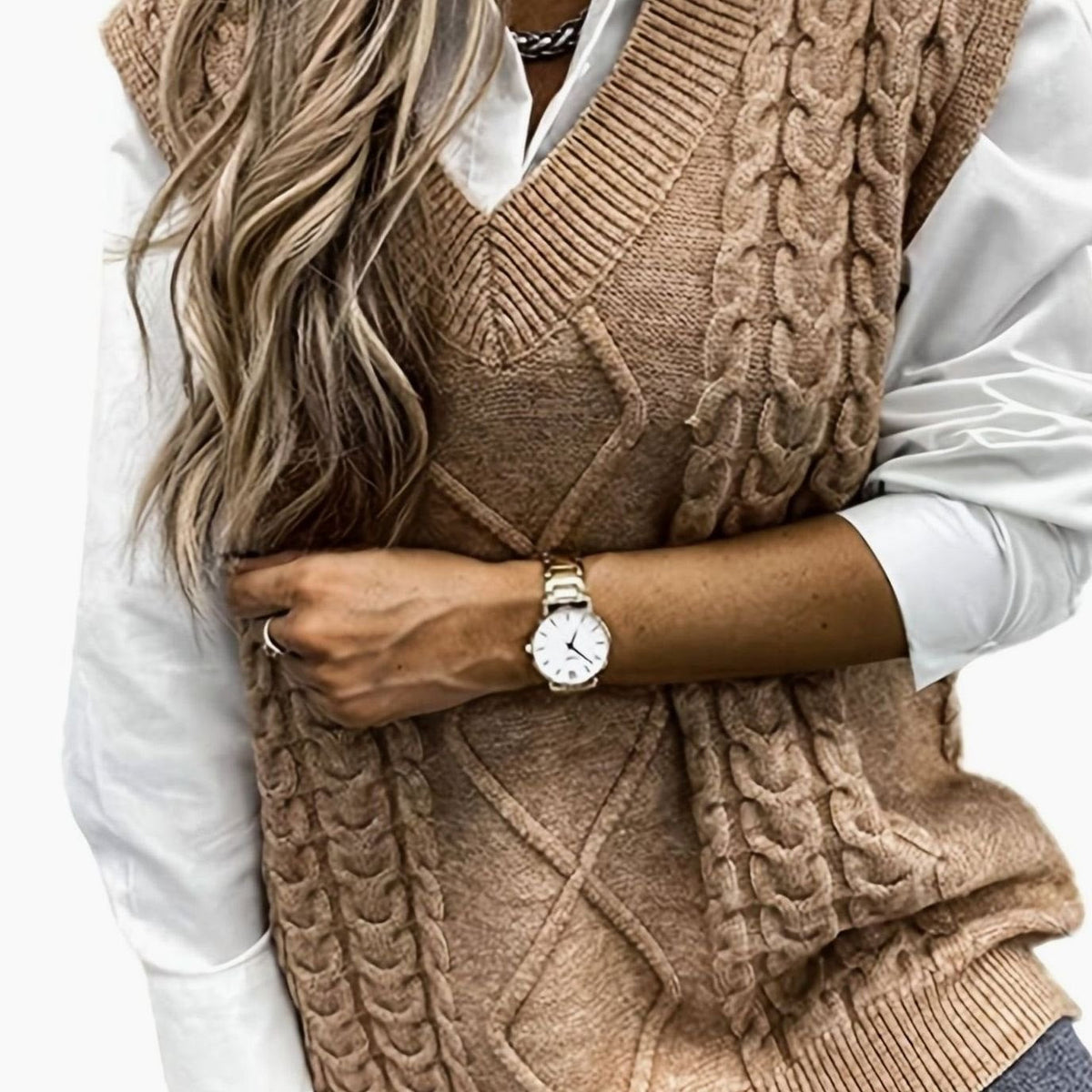 Grace | Women's Cable-Knit V-Neck Sweater Vest Relaxed Fit