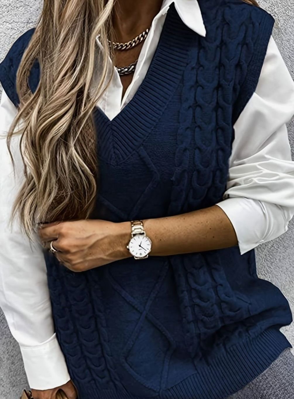Grace | Women's Cable-Knit V-Neck Sweater Vest Relaxed Fit