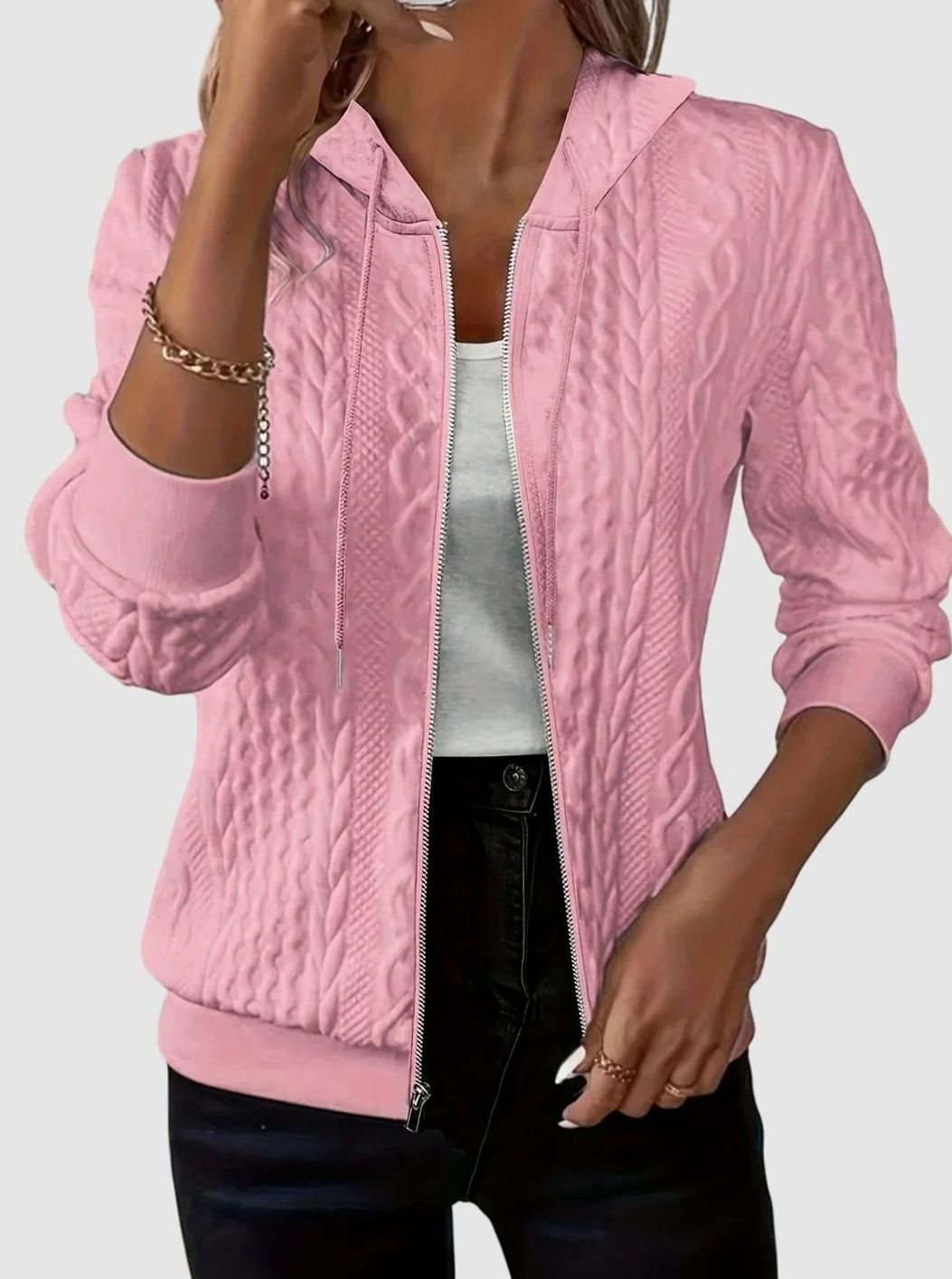 Scarlett | Women's Cable-Knit Zip-Up Hooded Jacket