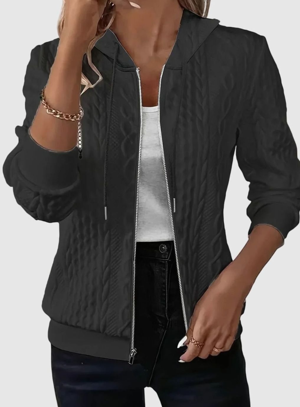 Scarlett | Women's Cable-Knit Zip-Up Hooded Jacket