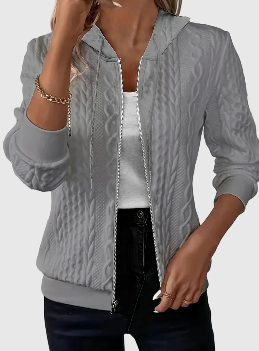 Scarlett | Women's Cable-Knit Zip-Up Hooded Jacket