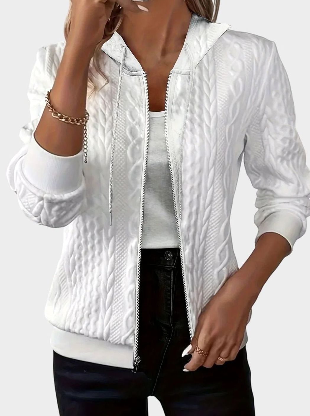 Scarlett | Women's Cable-Knit Zip-Up Hooded Jacket