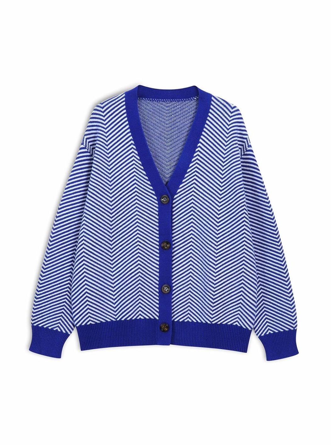 Olivia | Women's Chevron Knit V-Neck Button-Up Cardigan