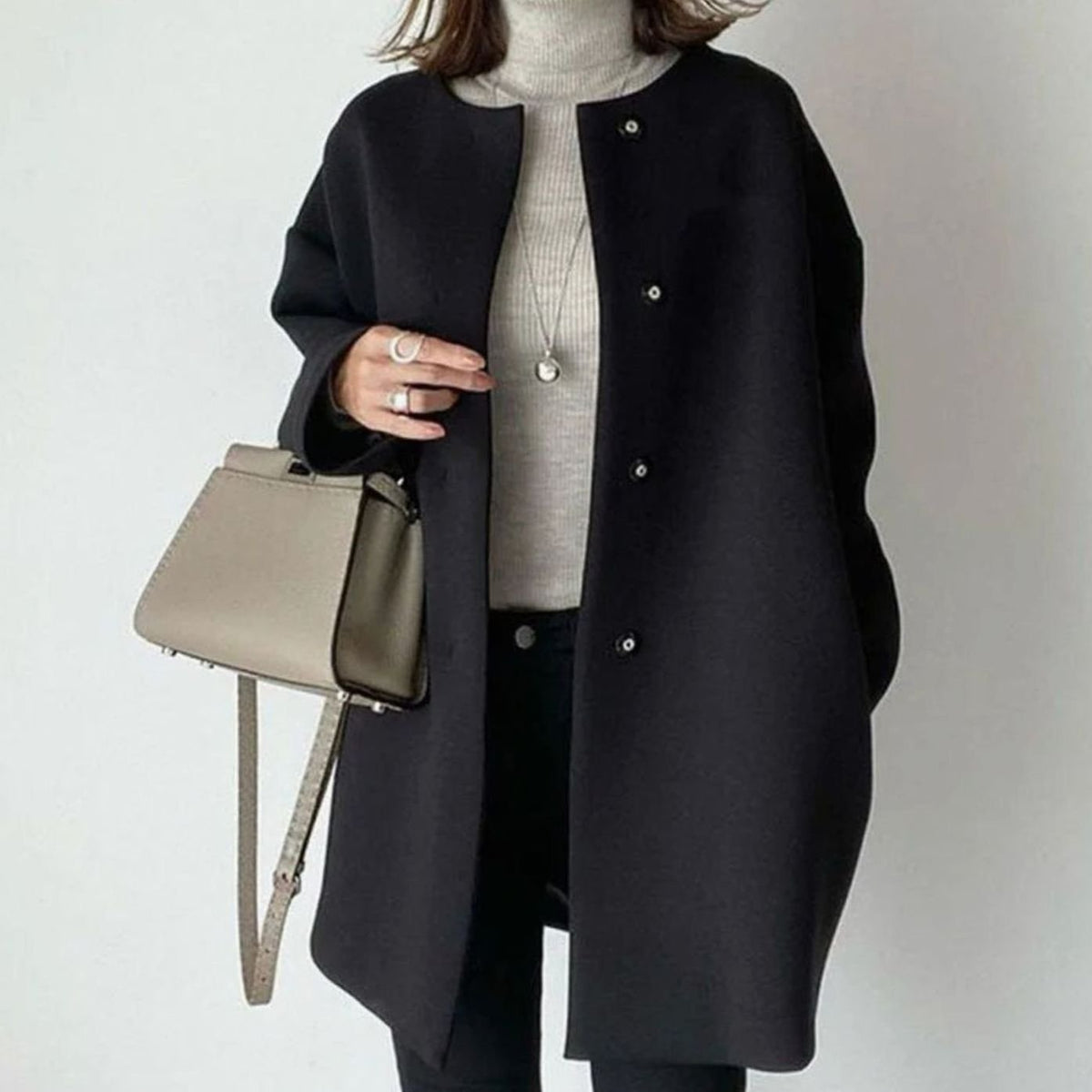 Camila | Women's Chic Winter Coat Collarless Button-Front Relaxed Fit