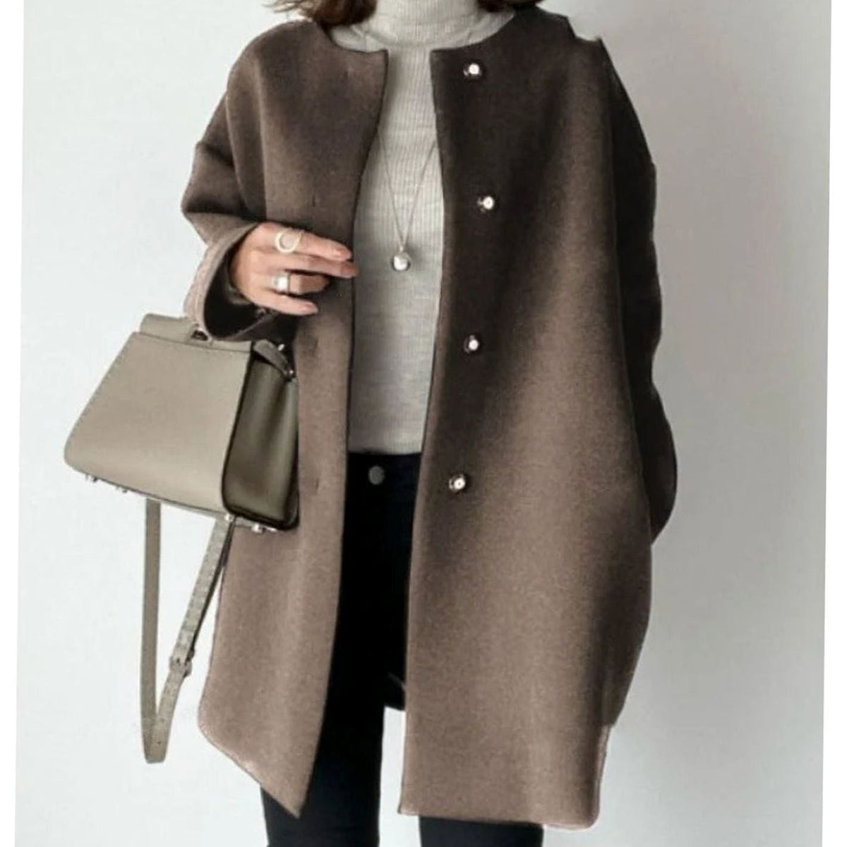Camila | Women's Chic Winter Coat Collarless Button-Front Relaxed Fit