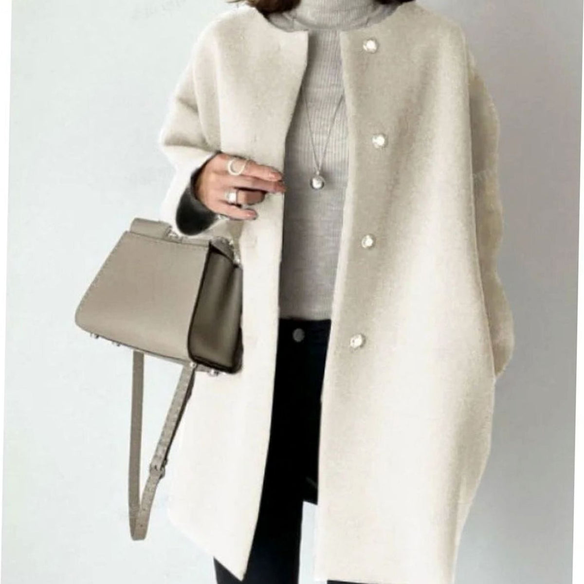 Camila | Women's Chic Winter Coat Collarless Button-Front Relaxed Fit