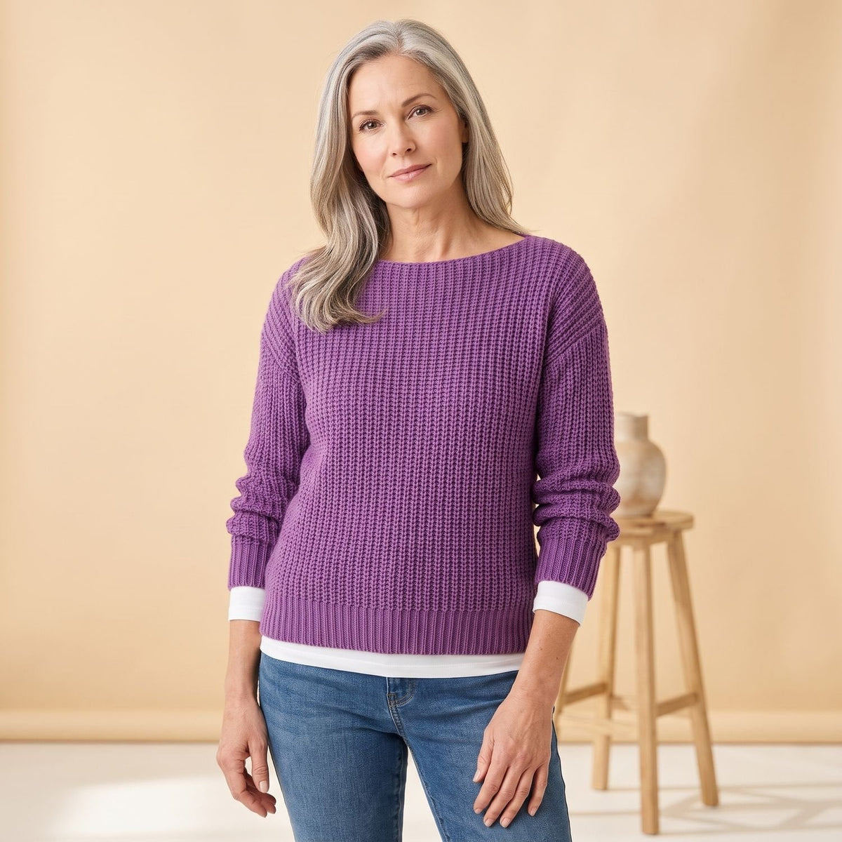 Penelope | Women's Chunky Knit Pullover Sweater Relaxed Boat Neck