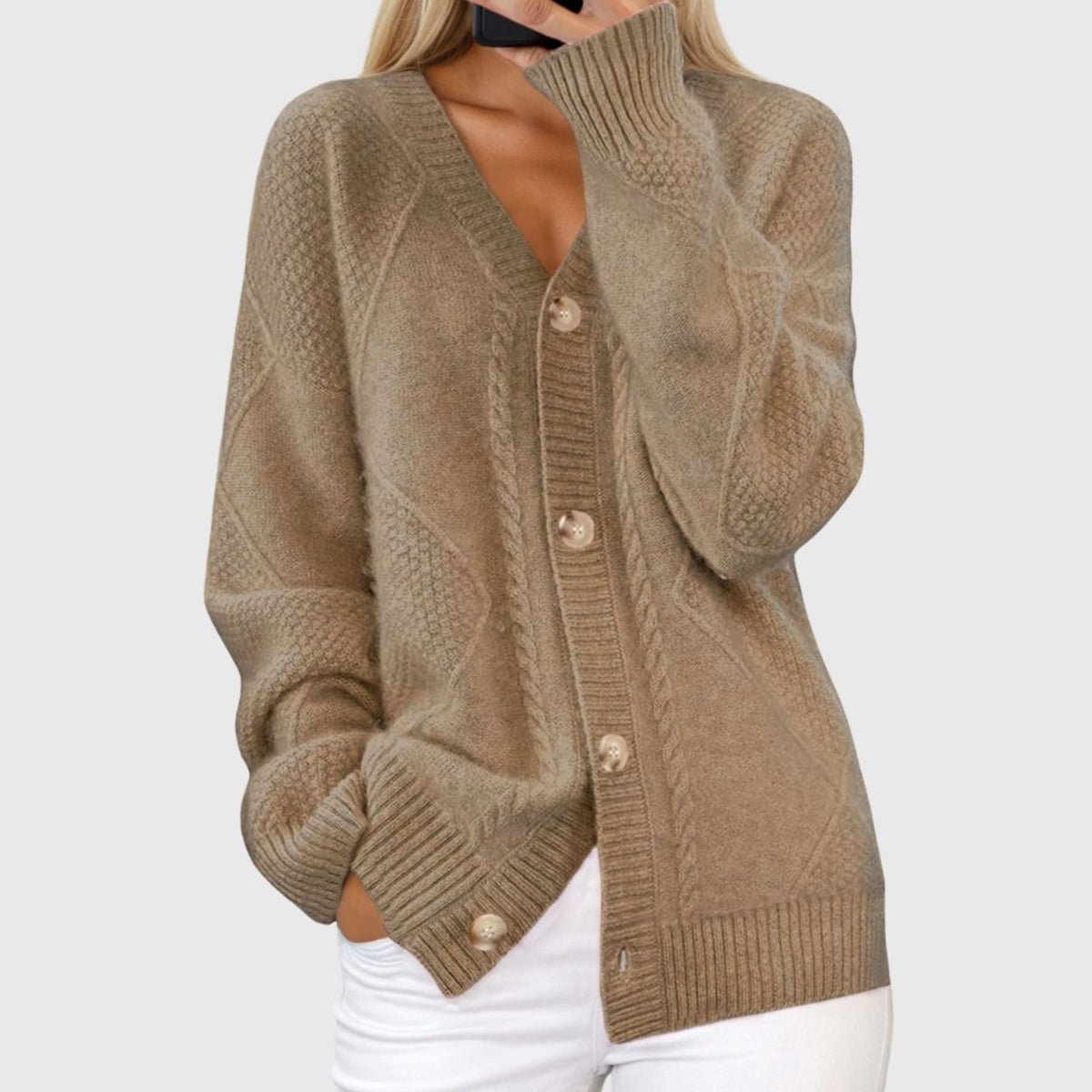 Victoria | Women's Chunky Knit V-Neck Button-Front Cardigan
