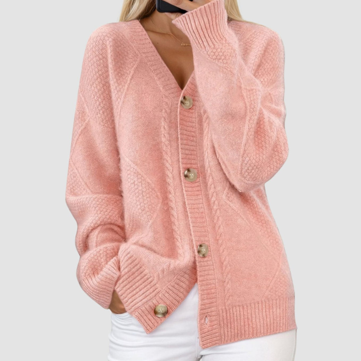 Victoria | Women's Chunky Knit V-Neck Button-Front Cardigan