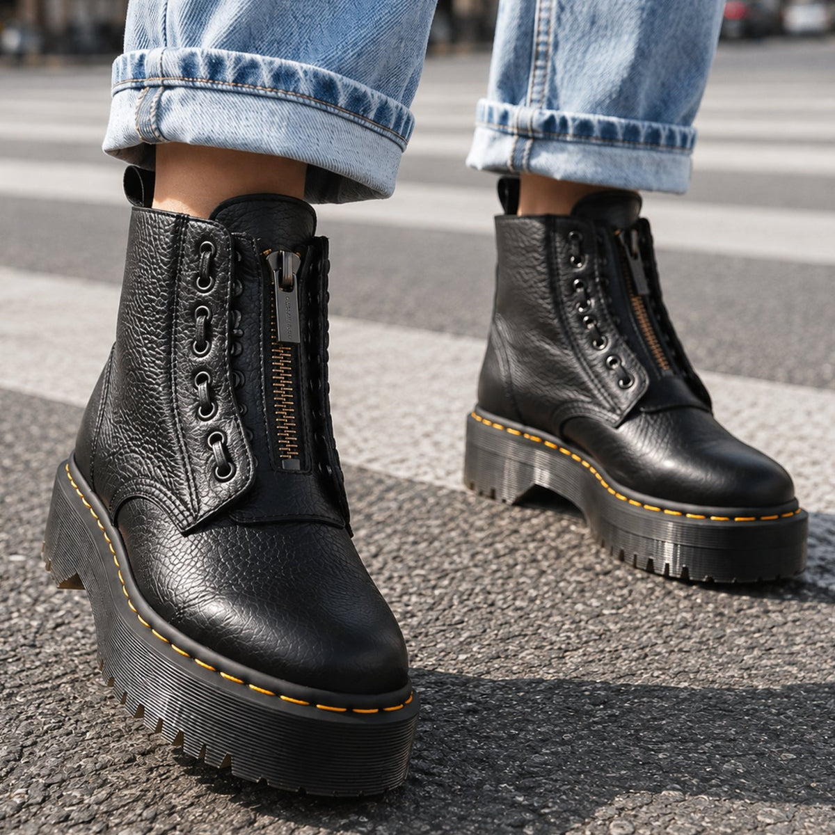 Women's Chunky Platform Lace-Panel Front-Zip Ankle Boots