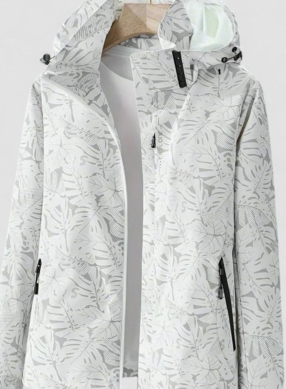 Layla | Women's Coat Lightweight Hooded Leaf-Print Zip-Up Jacket