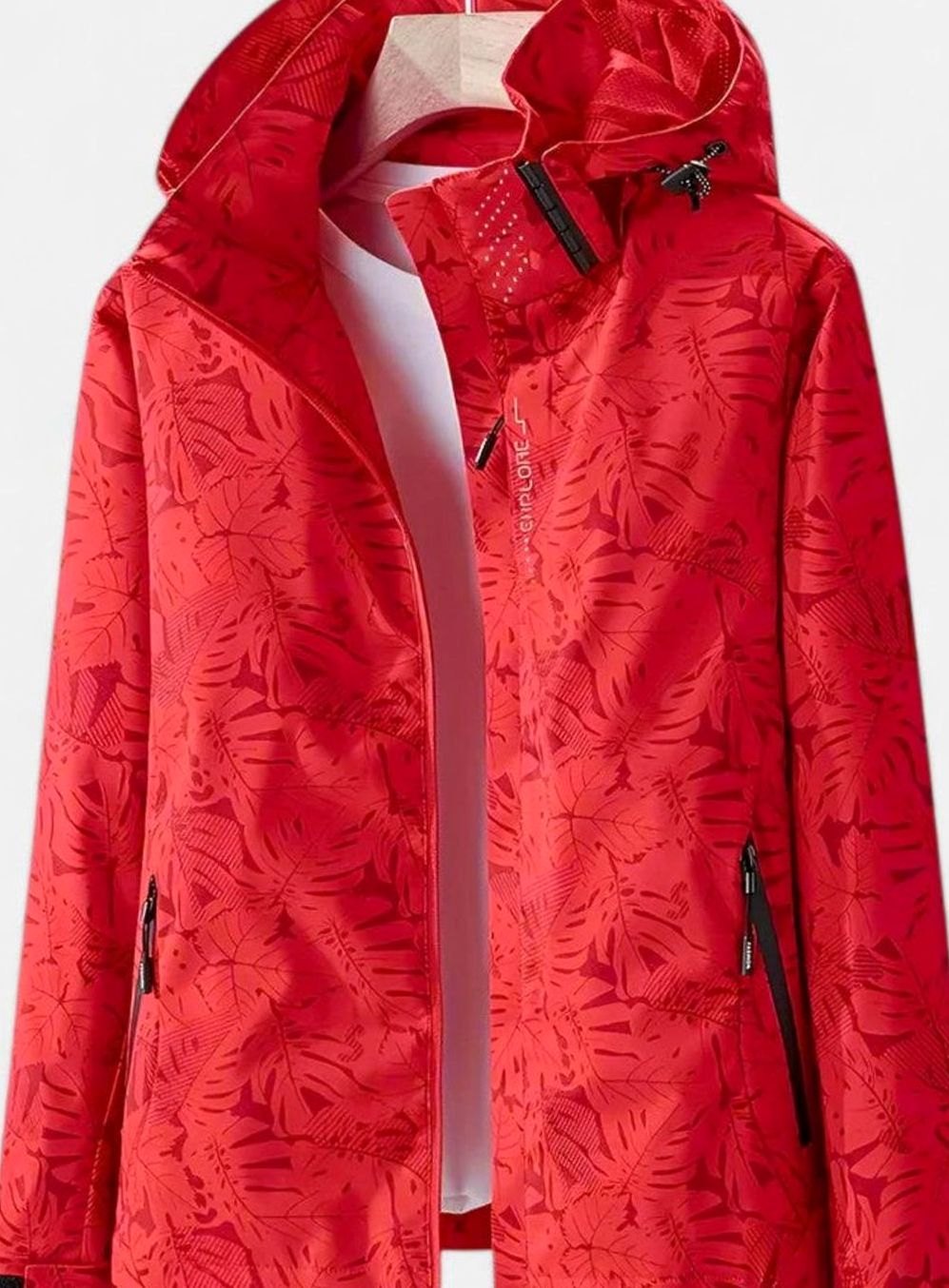 Layla | Women's Coat Lightweight Hooded Leaf-Print Zip-Up Jacket