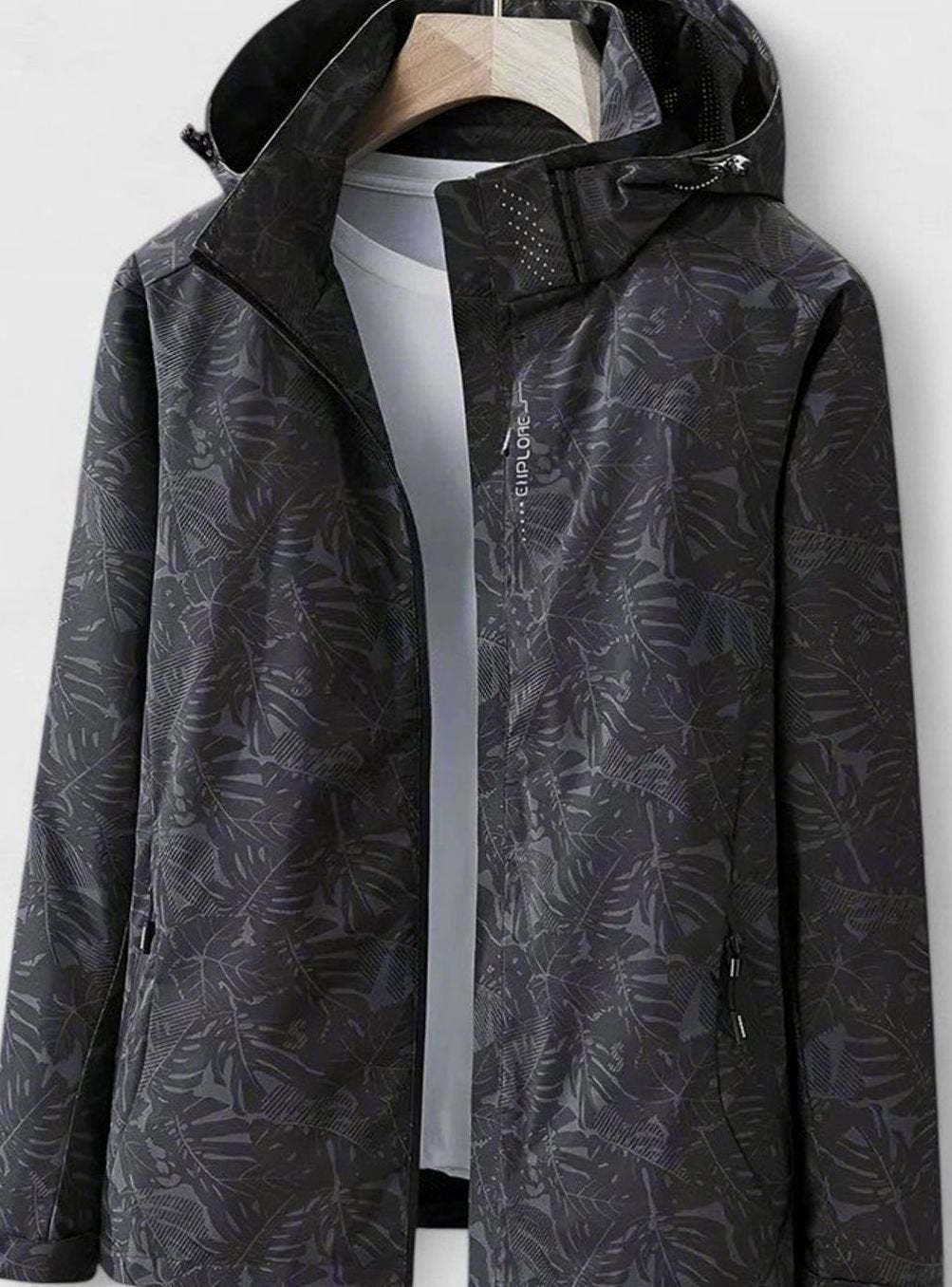 Layla | Women's Coat Lightweight Hooded Leaf-Print Zip-Up Jacket