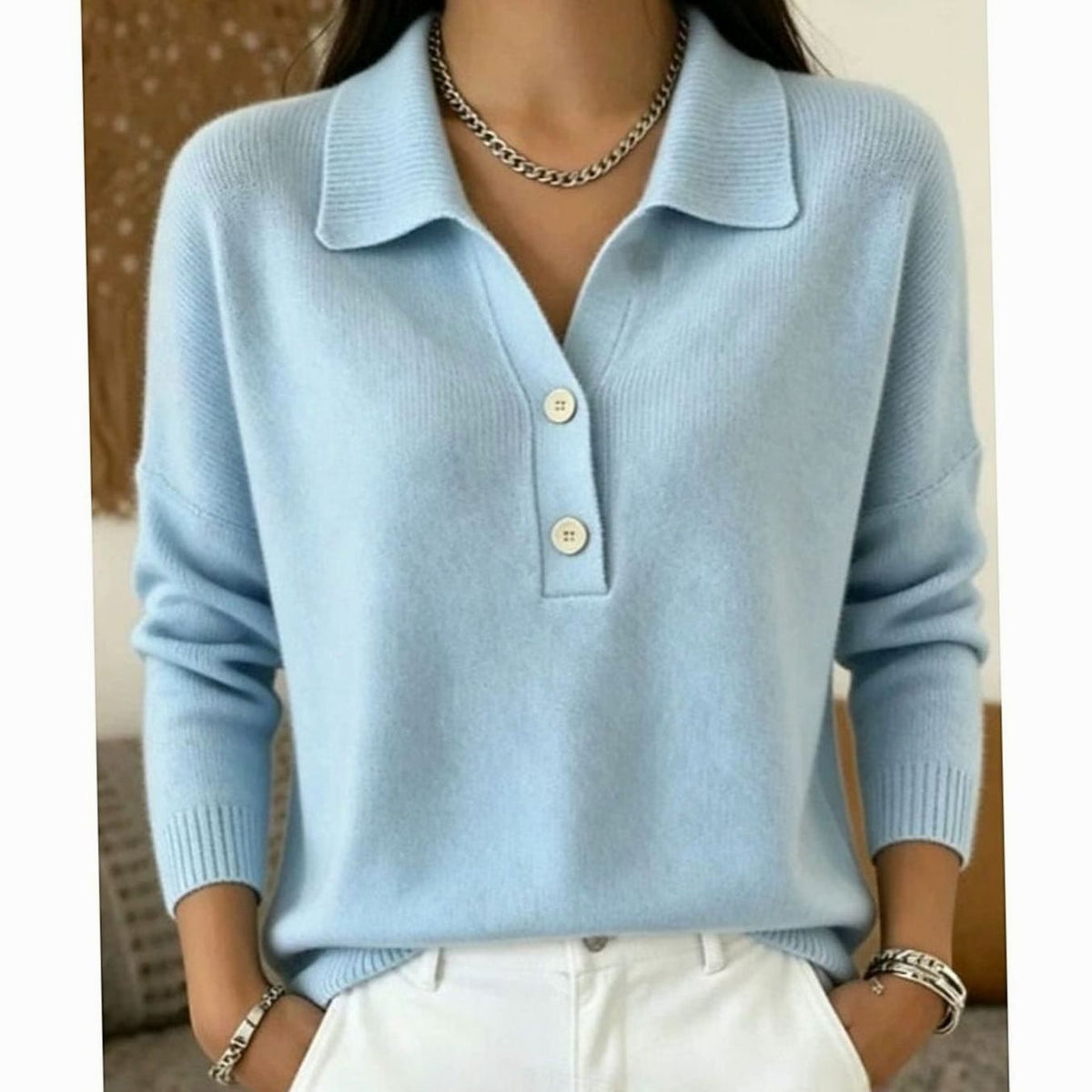 Charlotte | Women's Collared Button-Placket Knit Pullover Sweater