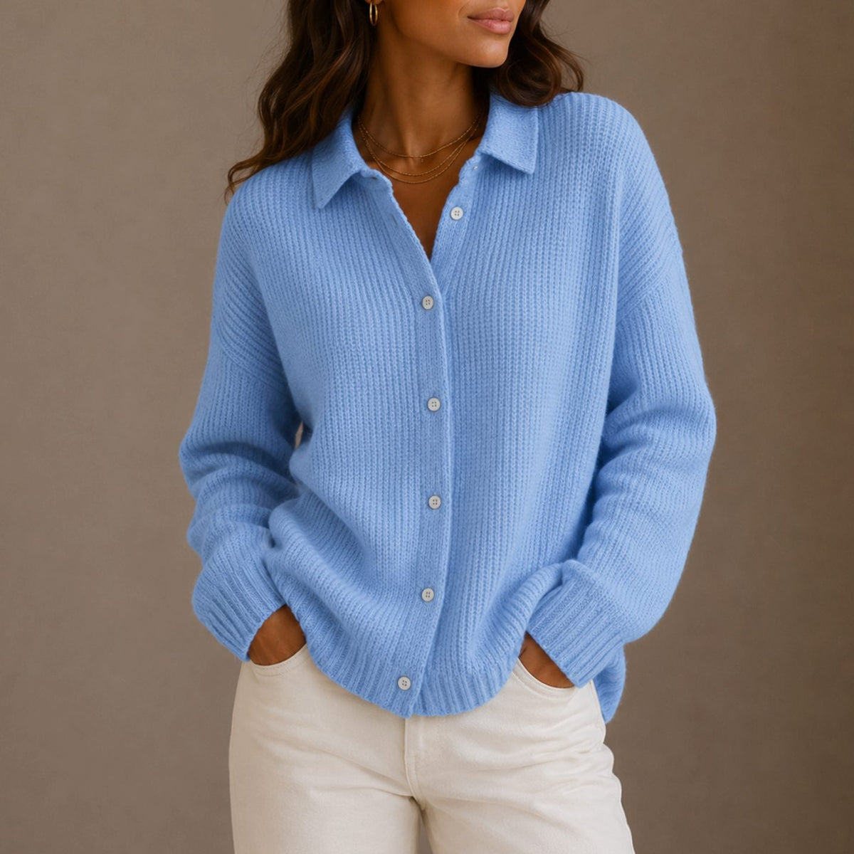 Luna | Women's Collared Button-Up Ribbed Knit Cardigan