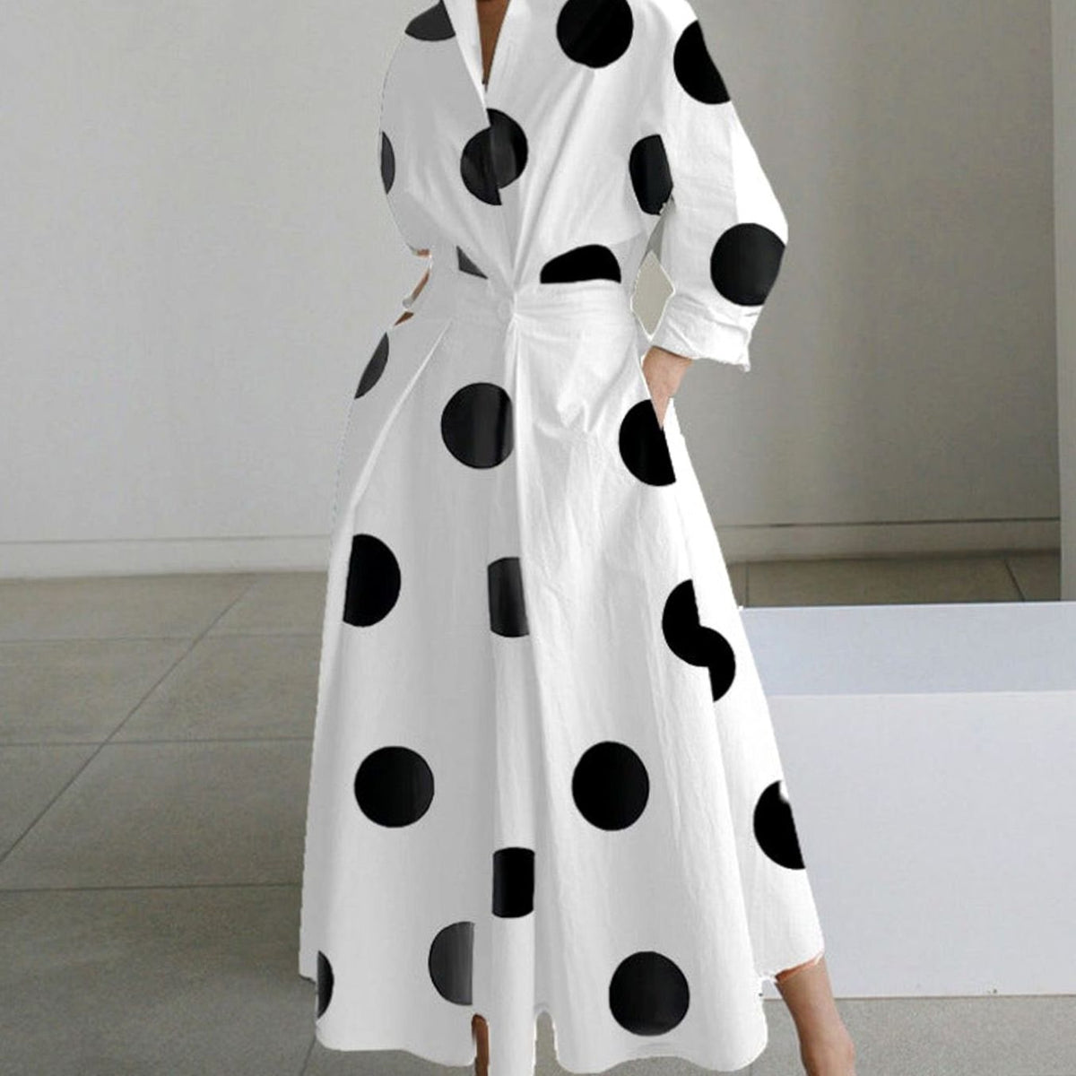 Aria | Women's Collared Maxi Shirt Dress Long Sleeve Newspaper Print