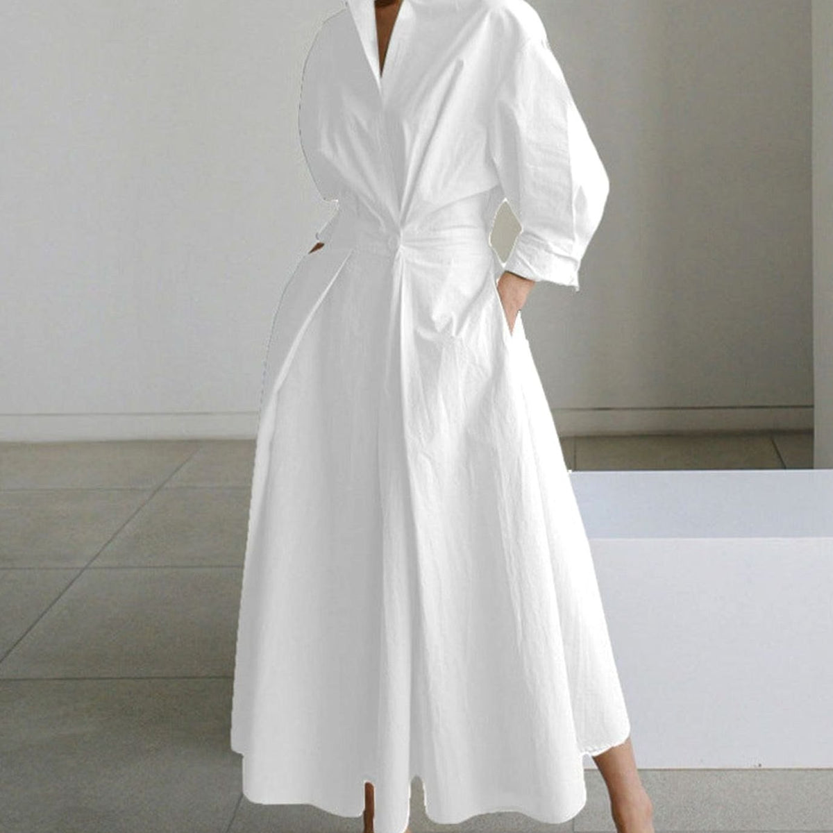 Aria | Women's Collared Maxi Shirt Dress Long Sleeve Newspaper Print