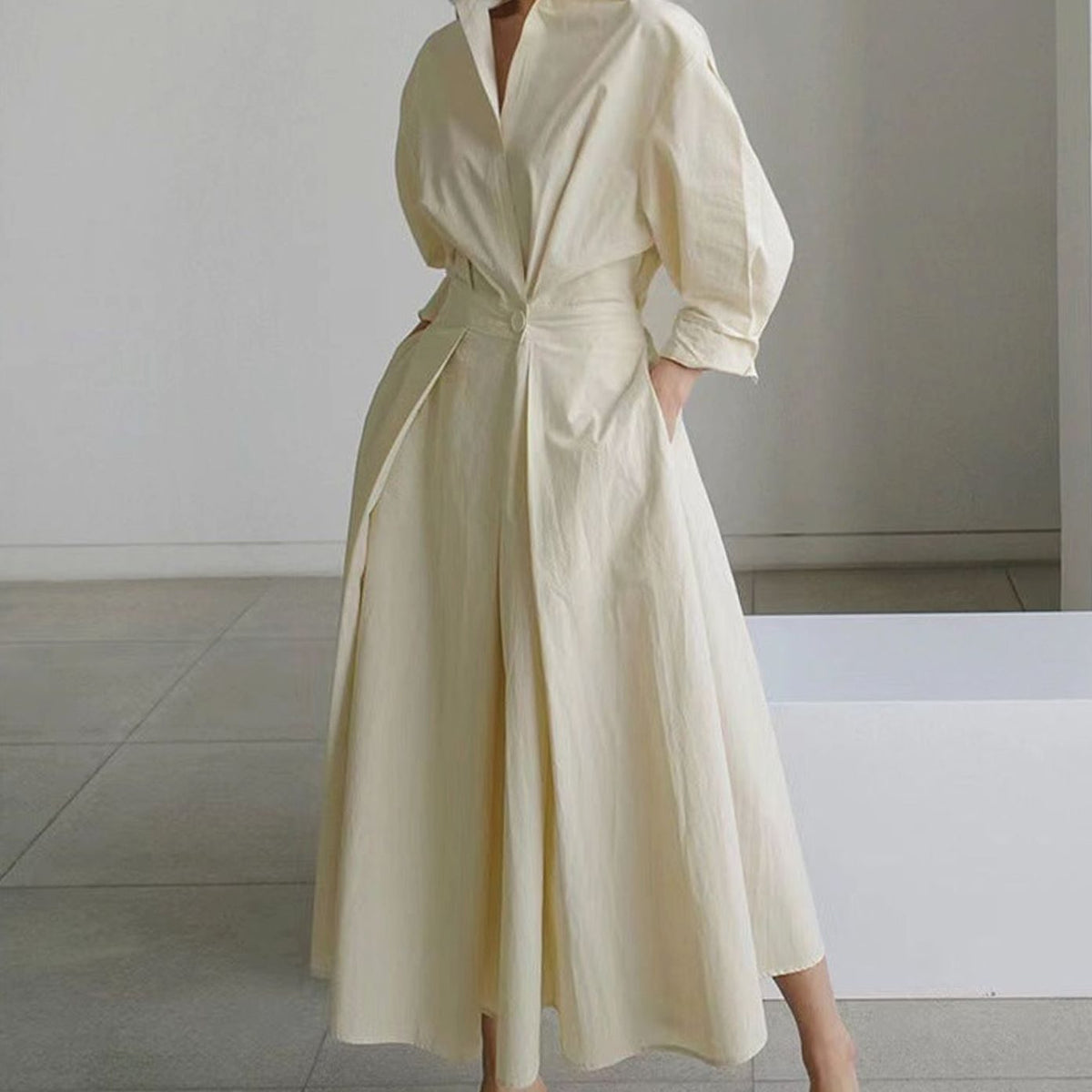 Aria | Women's Collared Maxi Shirt Dress Long Sleeve Newspaper Print