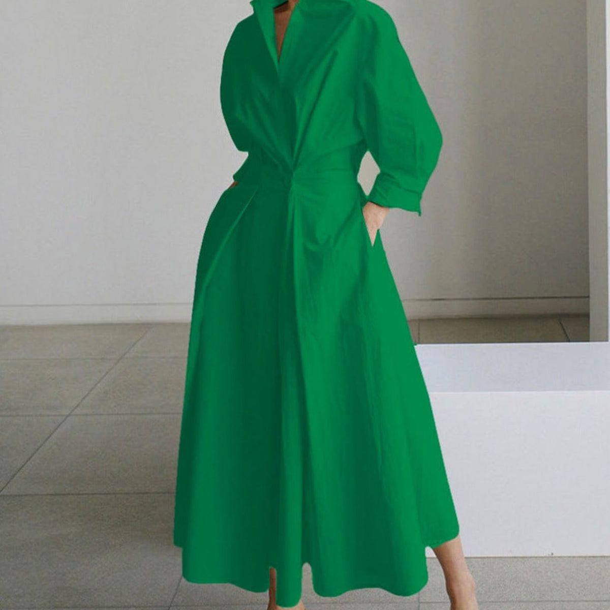 Aria | Women's Collared Maxi Shirt Dress Long Sleeve Newspaper Print