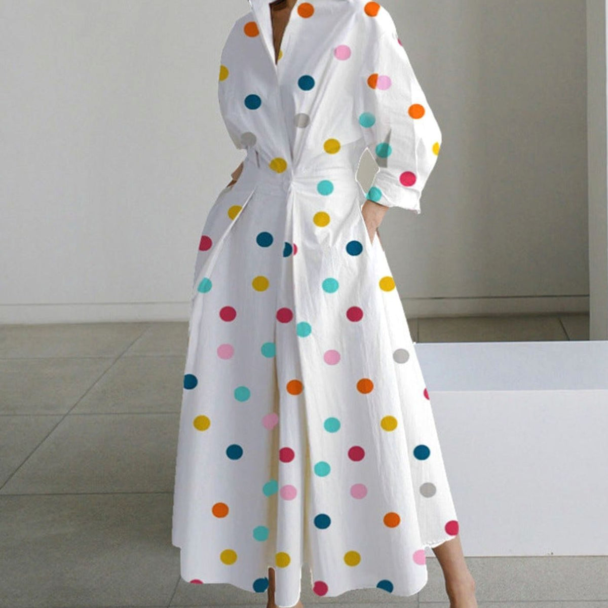 Aria | Women's Collared Maxi Shirt Dress Long Sleeve Newspaper Print