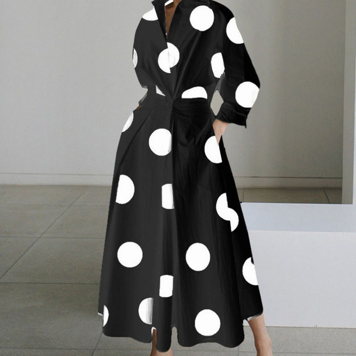 Aria | Women's Collared Maxi Shirt Dress Long Sleeve Newspaper Print