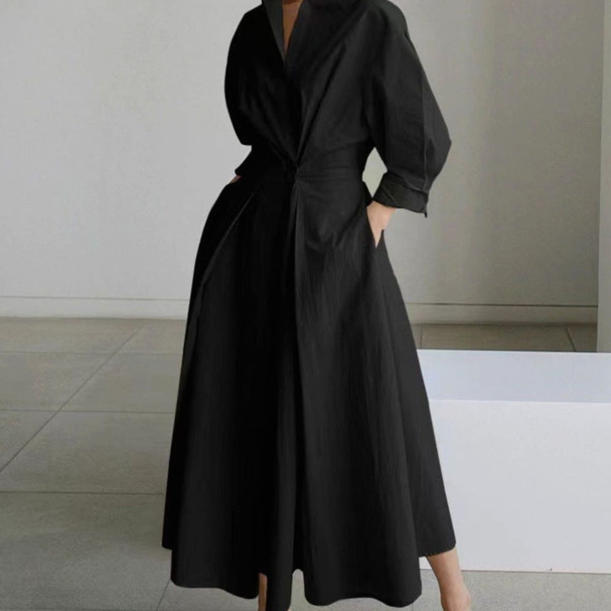 Aria | Women's Collared Maxi Shirt Dress Long Sleeve Newspaper Print