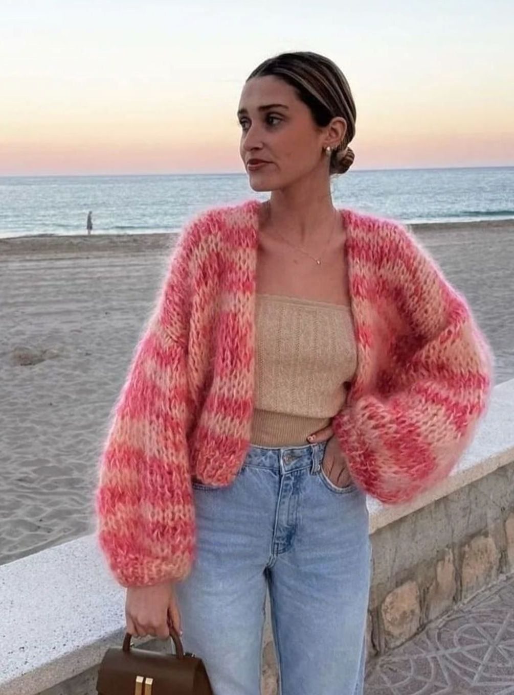 Madison | Women's Color Block Cropped Knit Cardigan Sweater