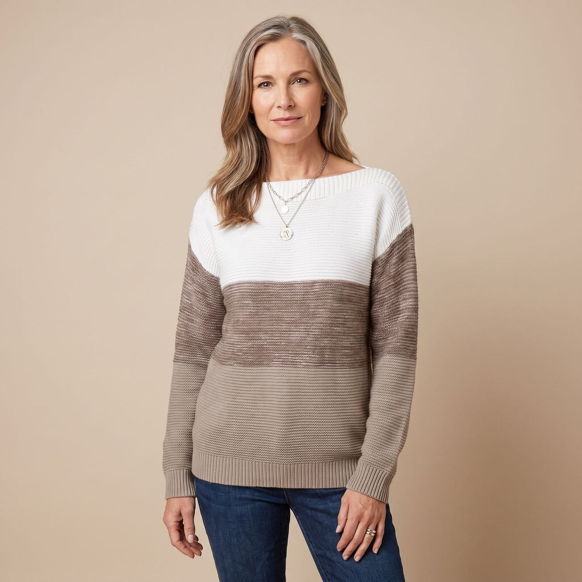 Penelope | Women's Color-Block Relaxed-Fit Boat-Neck Knit Sweater