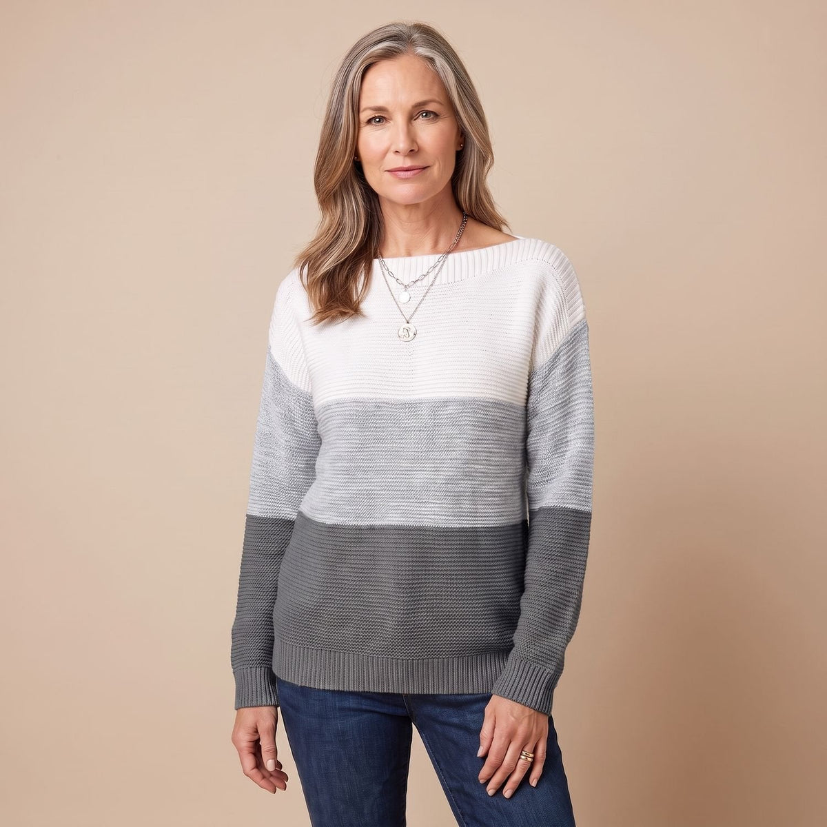 Penelope | Women's Color-Block Relaxed-Fit Boat-Neck Knit Sweater