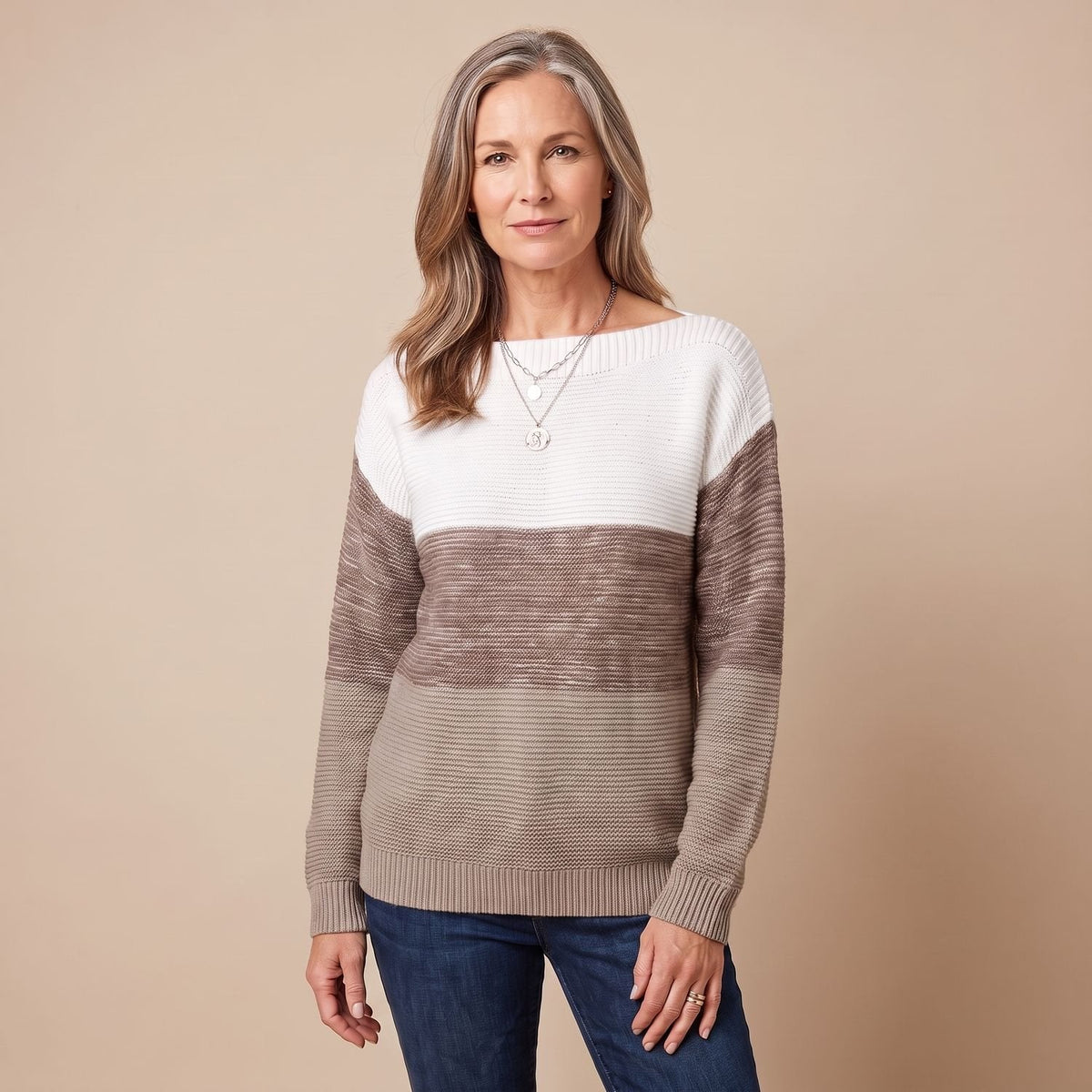Penelope | Women's Color-Block Relaxed-Fit Boat-Neck Knit Sweater