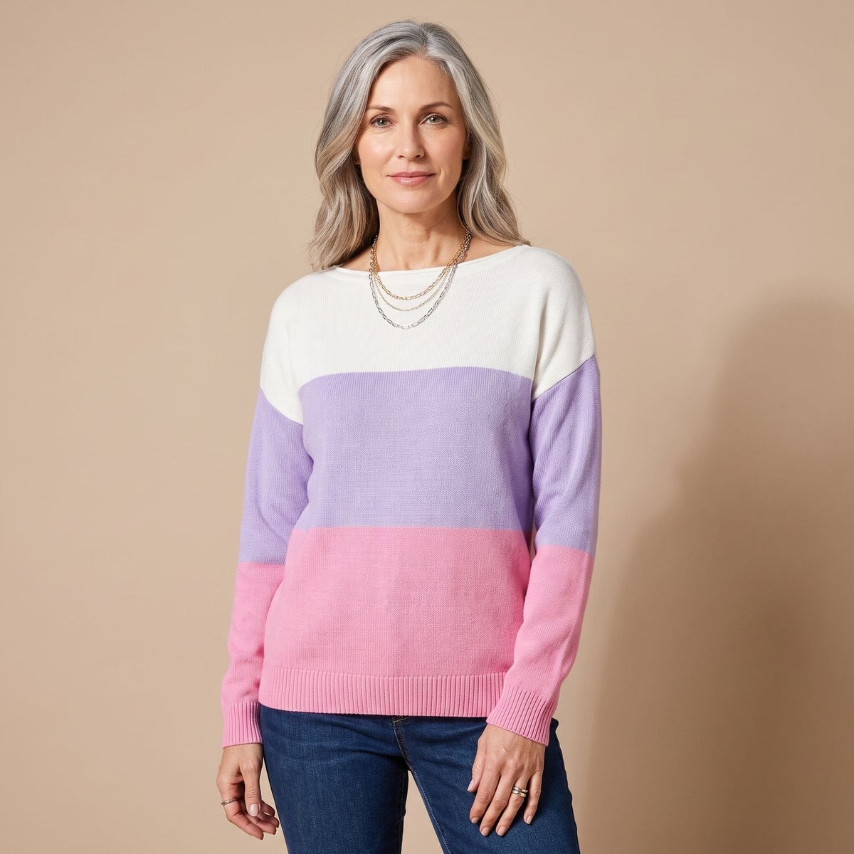 Penelope | Women's Color-Block Relaxed-Fit Boat-Neck Knit Sweater