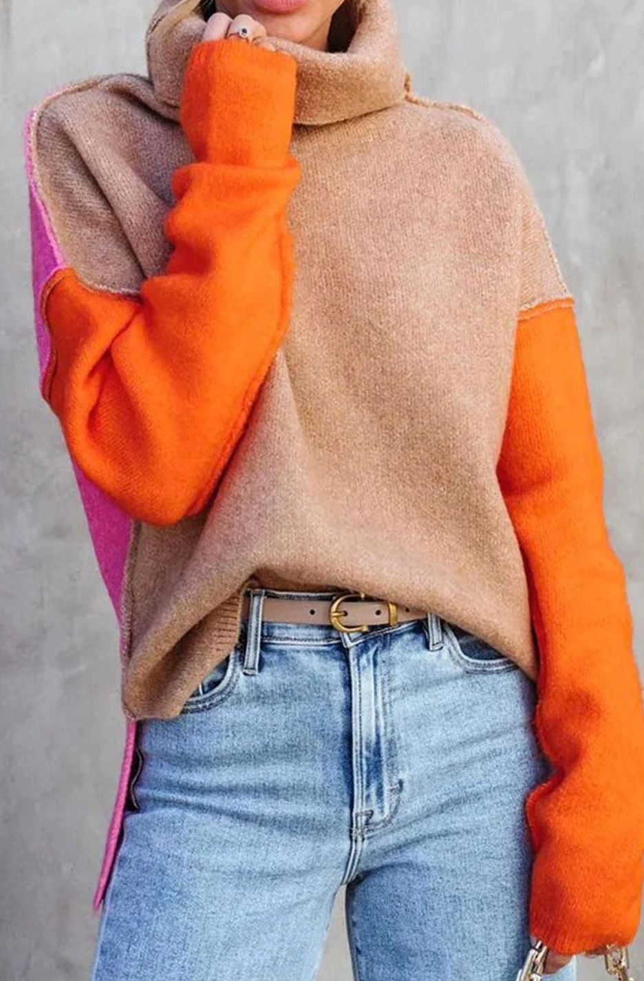 Harper | Women's Color Block Turtleneck Relaxed-Fit Pullover Sweater