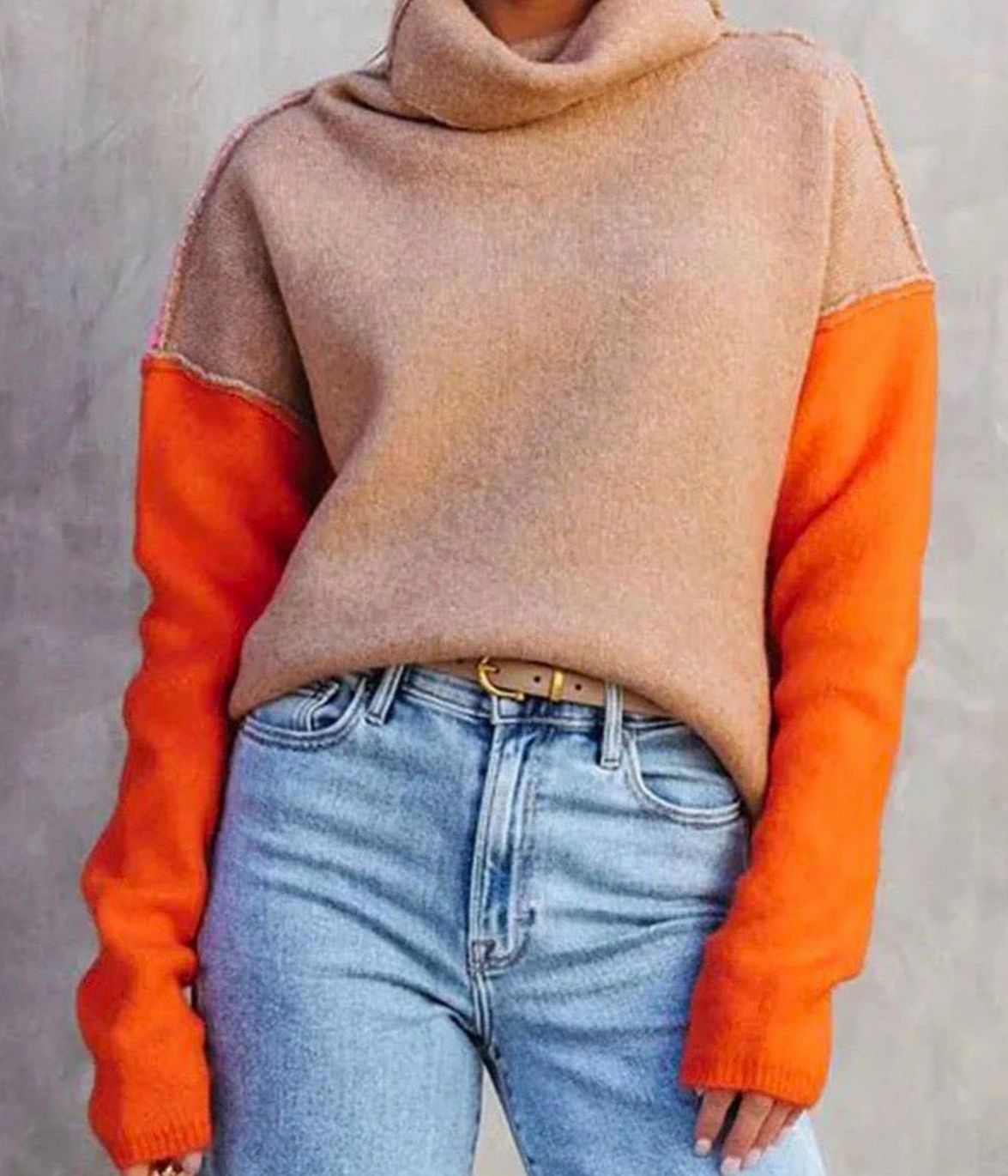 Harper | Women's Color Block Turtleneck Relaxed-Fit Pullover Sweater