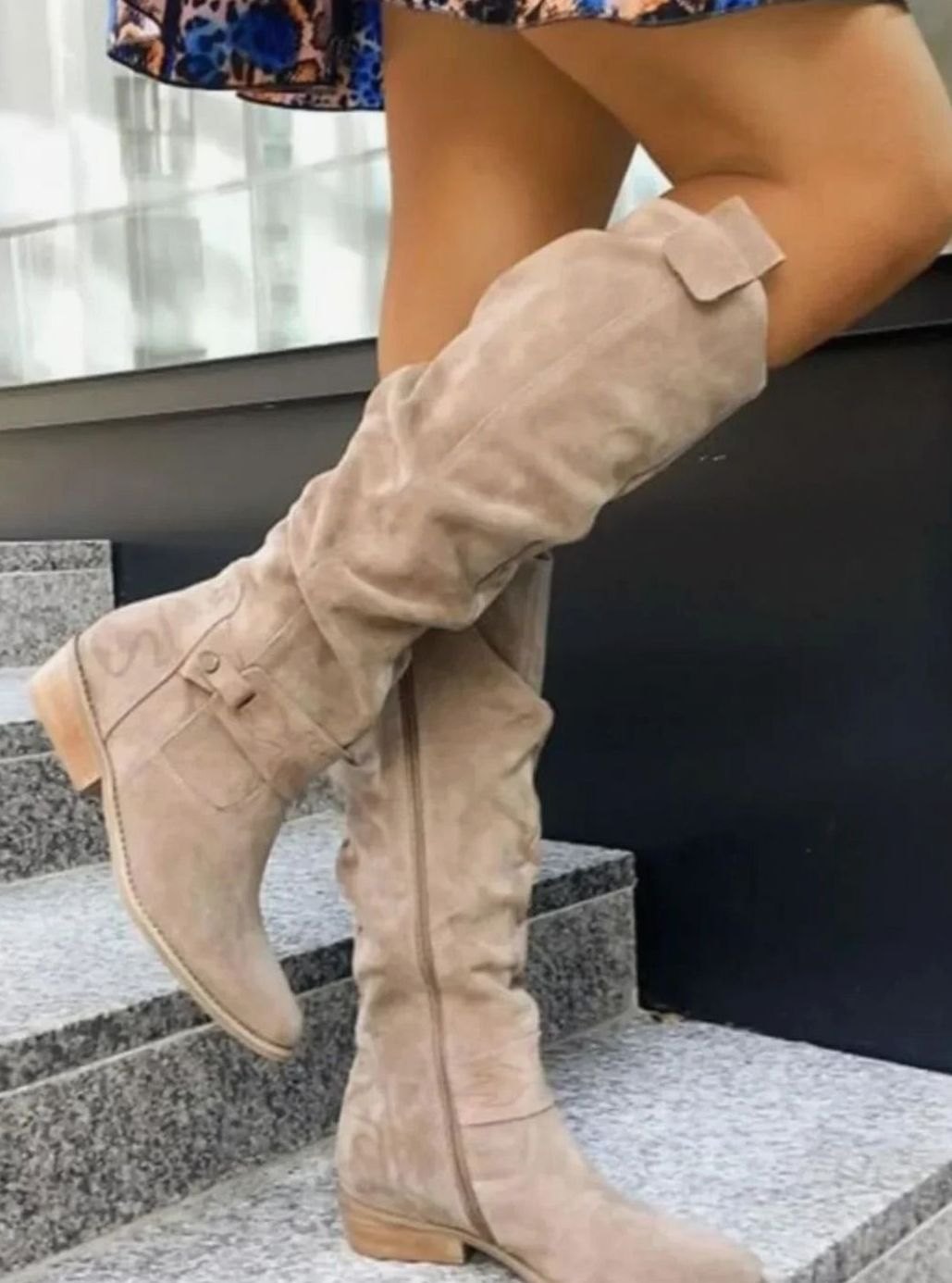 Mia | Women's Comfortable Knee High Boots Low Block Heel Suede
