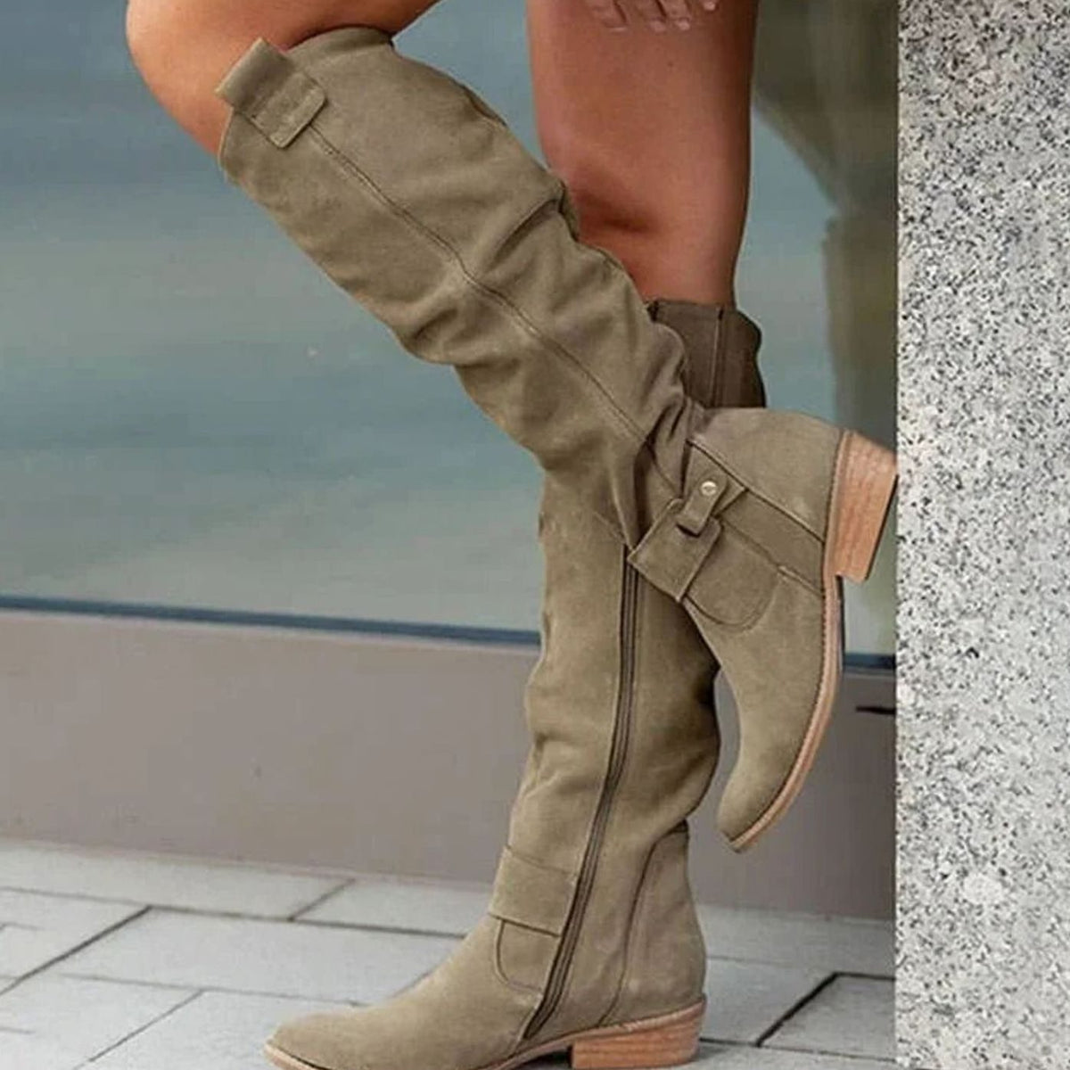 Mia | Women's Comfortable Knee High Boots Low Block Heel Suede