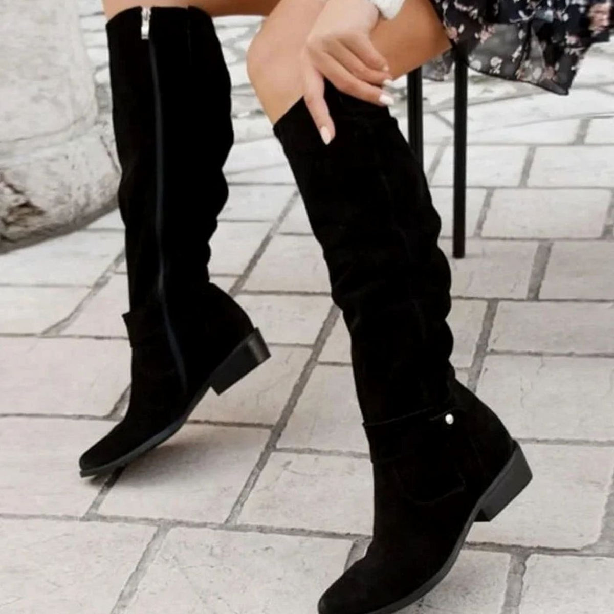 Mia | Women's Comfortable Knee High Boots Low Block Heel Suede