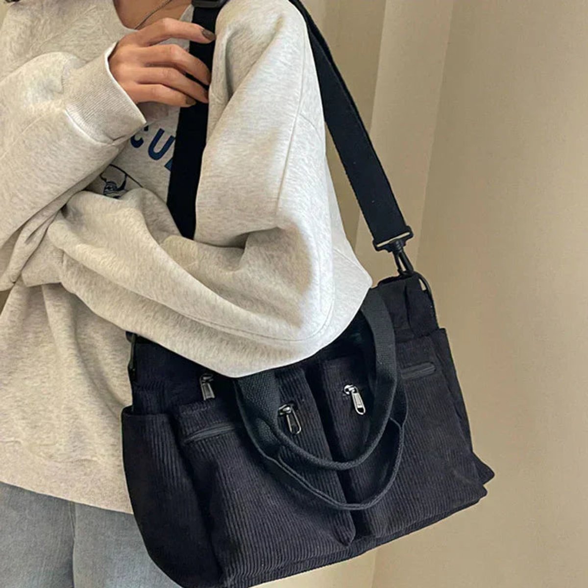 Penelope | Women's Corduroy Multi-Pocket Shoulder Tote Bag