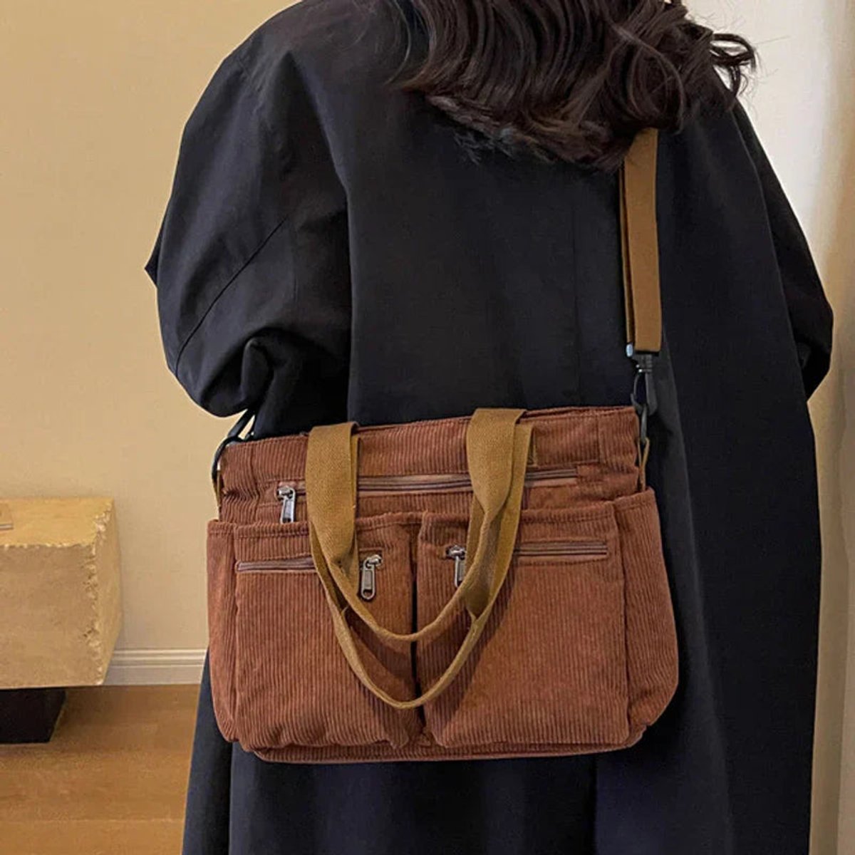 Penelope | Women's Corduroy Multi-Pocket Shoulder Tote Bag
