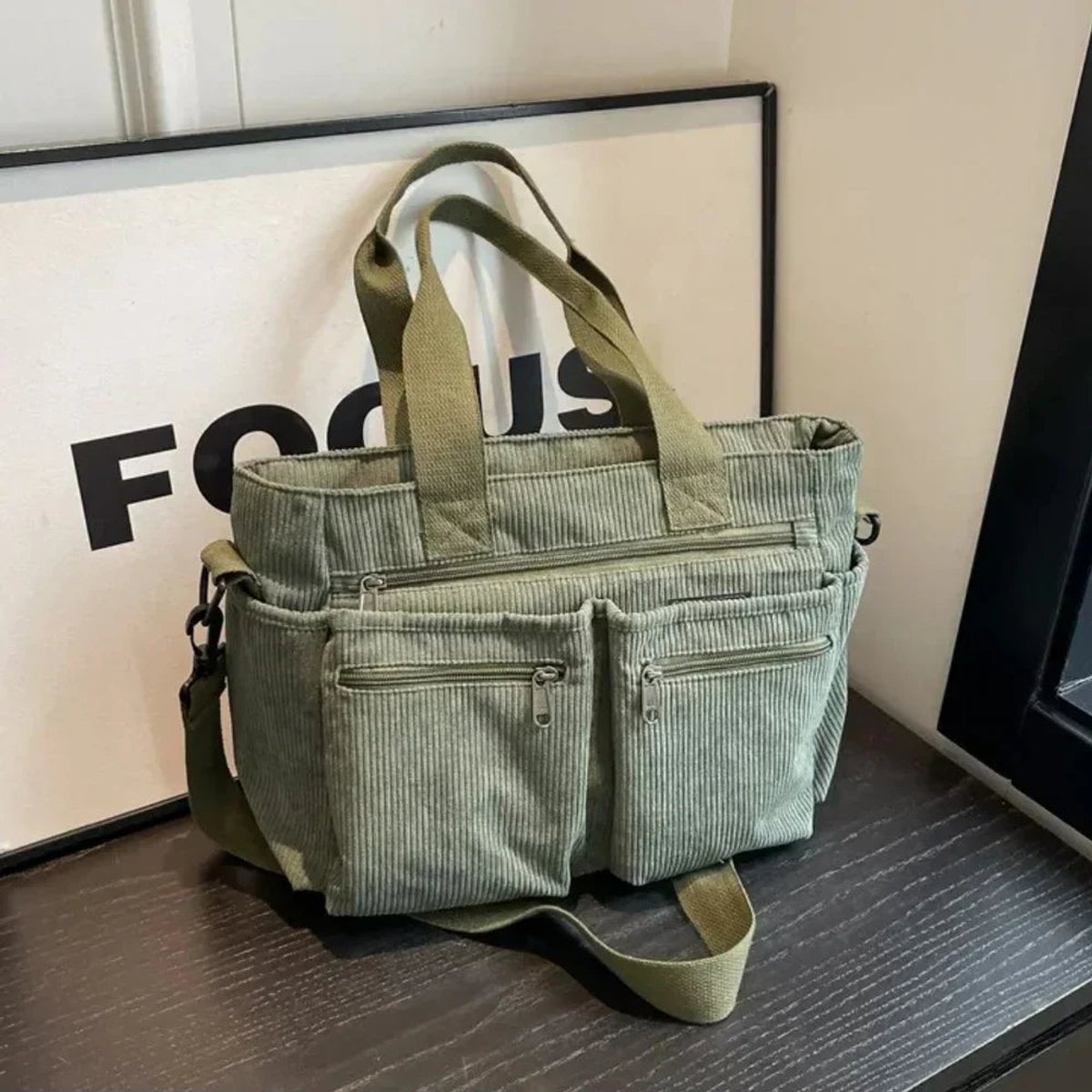 Penelope | Women's Corduroy Multi-Pocket Shoulder Tote Bag