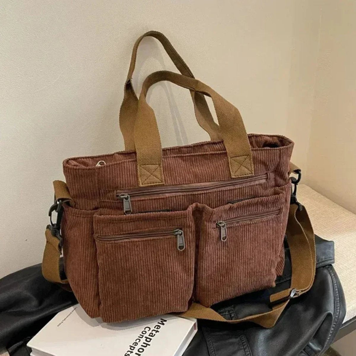 Penelope | Women's Corduroy Multi-Pocket Shoulder Tote Bag