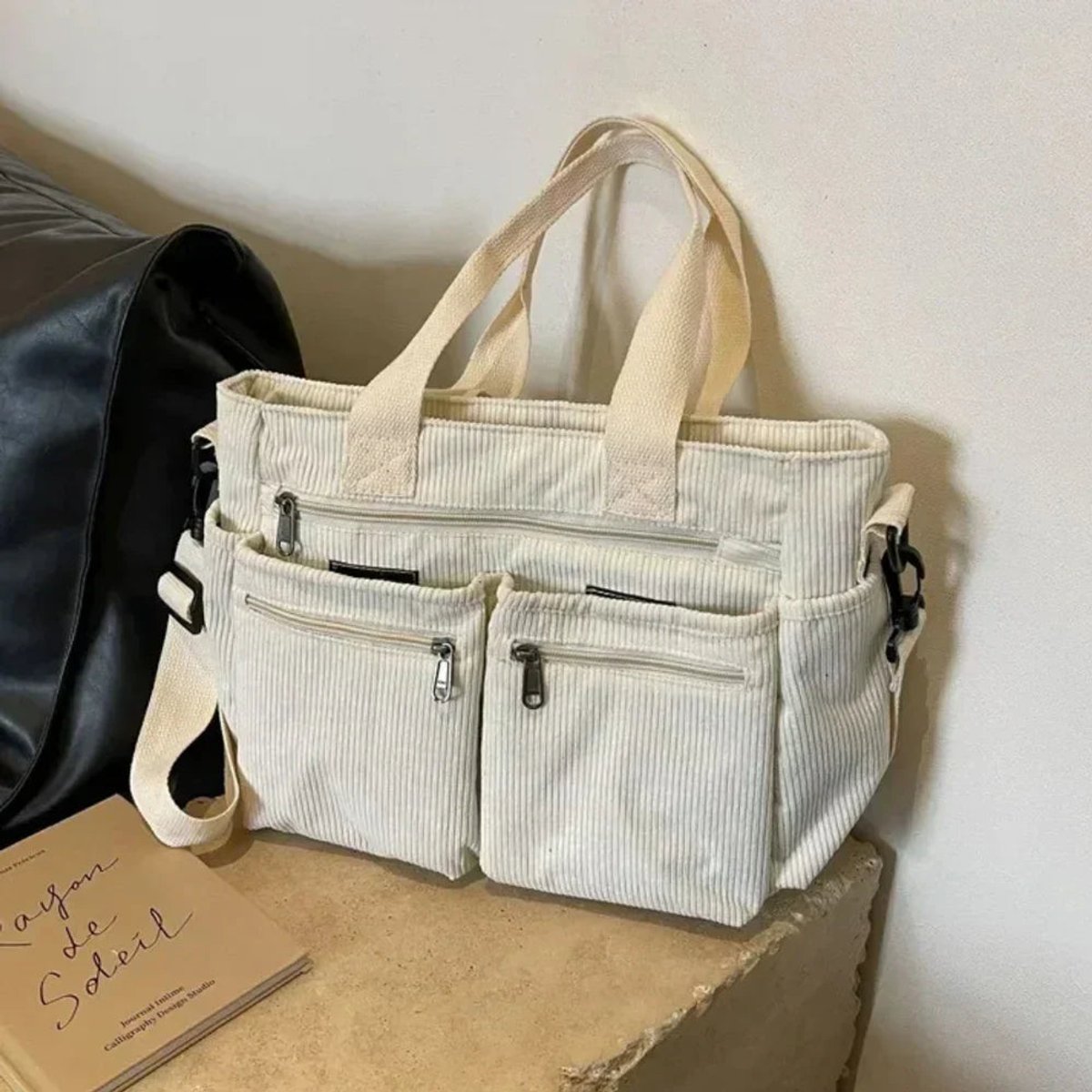 Penelope | Women's Corduroy Multi-Pocket Shoulder Tote Bag