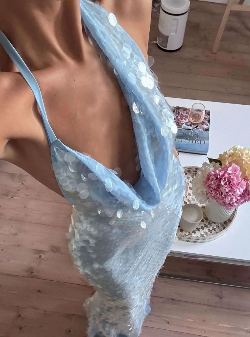 Madison | Women's Cowl-Neck Halter Sequin Maxi Dress