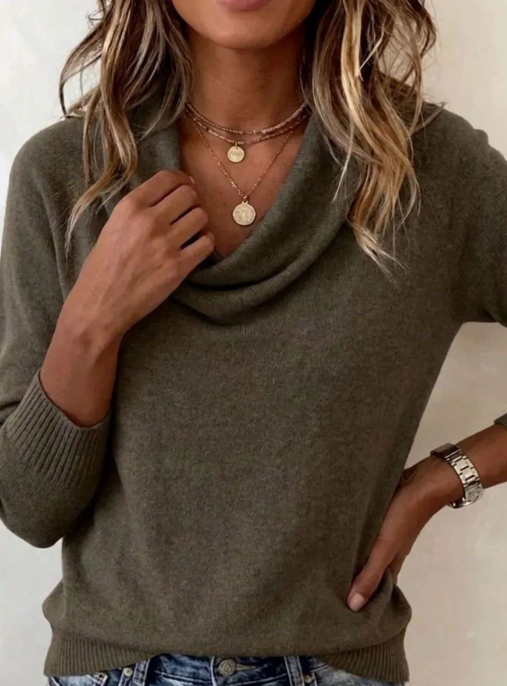 Victoria | Women's Cowl Neck Long Sleeve Knit Pullover Sweater