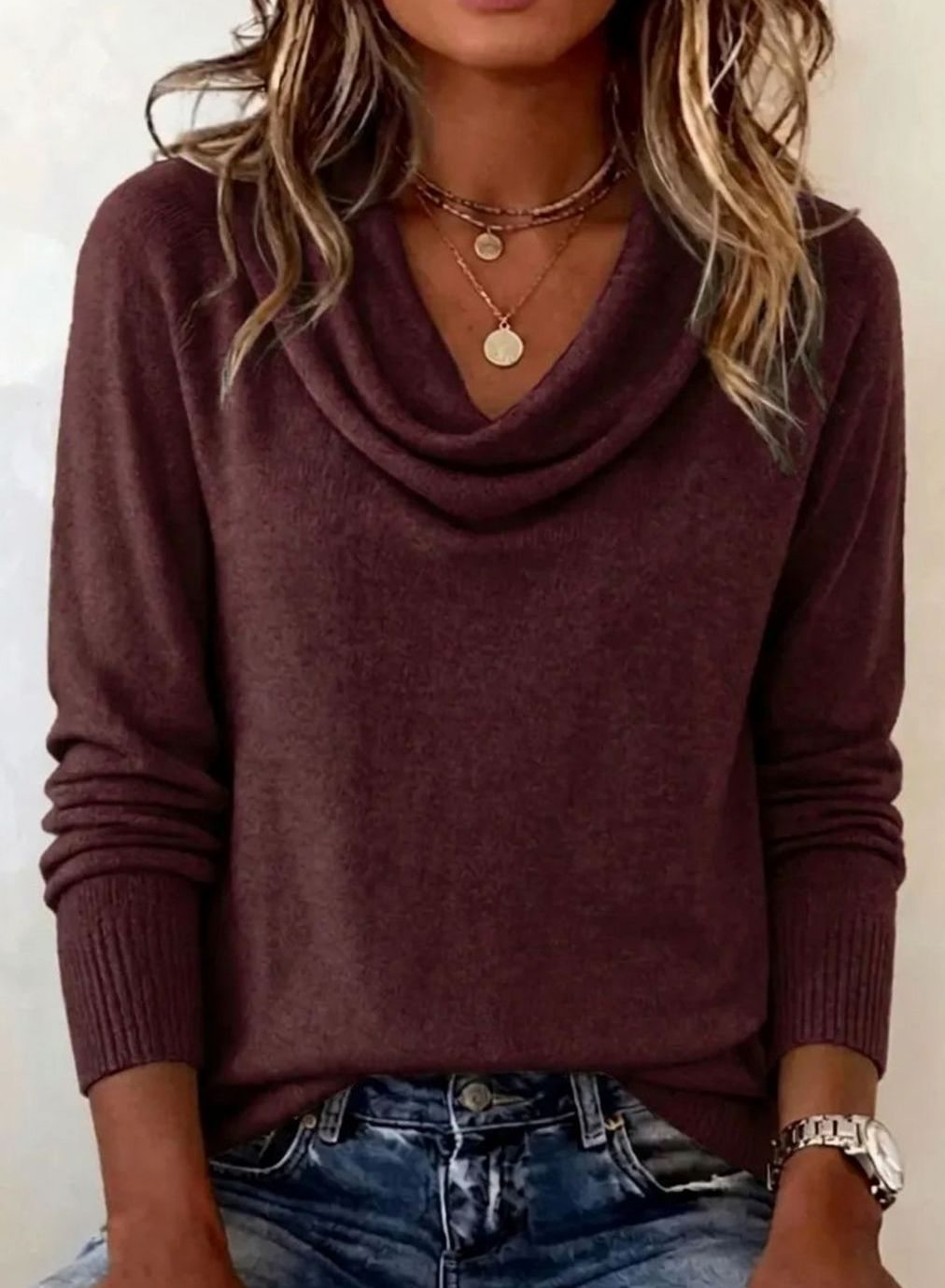 Victoria | Women's Cowl Neck Long Sleeve Knit Pullover Sweater