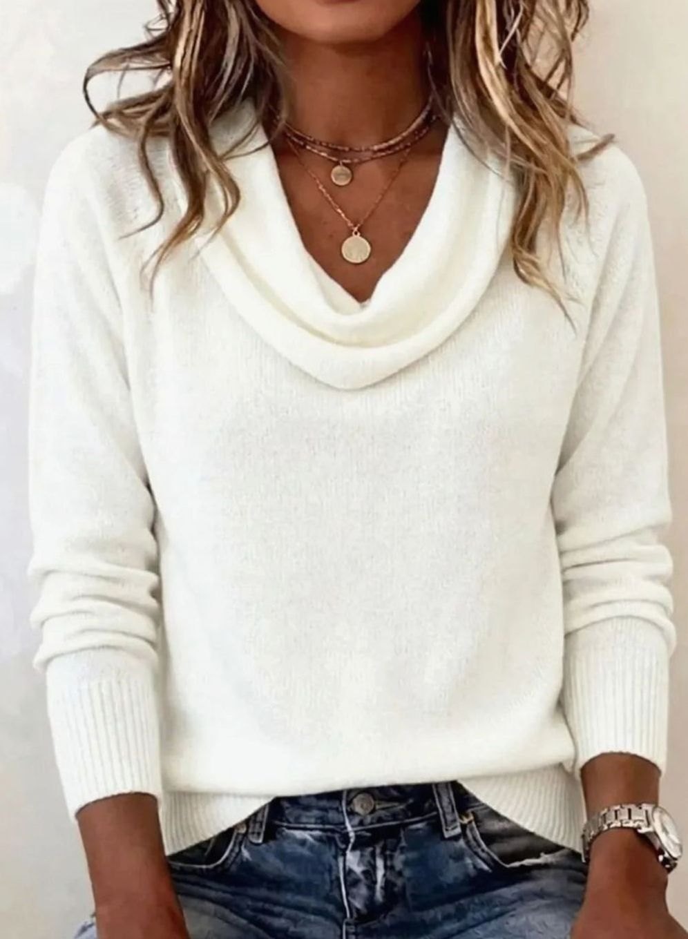 Victoria | Women's Cowl Neck Long Sleeve Knit Pullover Sweater