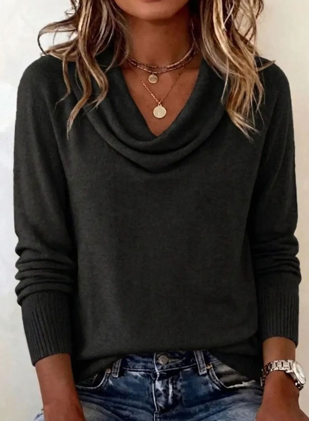 Victoria | Women's Cowl Neck Long Sleeve Knit Pullover Sweater